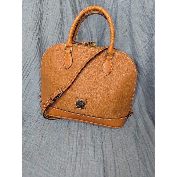 Dooney & Bourke Handbags - Dooney & Bourke Caramel Pebble Grain Domed Zip Zip Satchel – Leather Crossbody